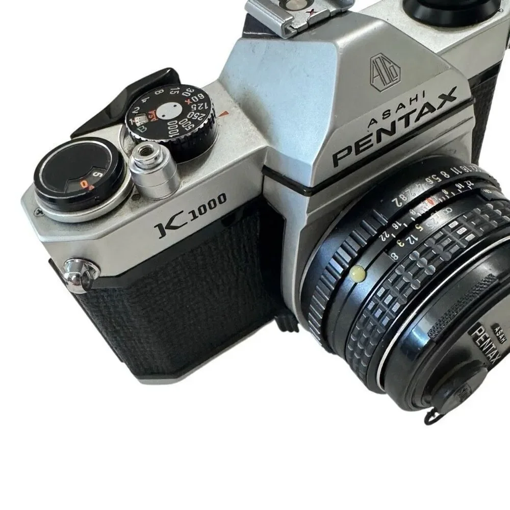 Pentax K1000 35mm SLR Camera w/SMC Pentax-M 50mm f/1.2 Lens, flash & mini tripod